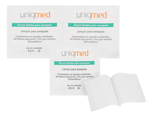 Lenço Umedecido Álcool Swabs Para Assepsia Com 100un Uniqmed