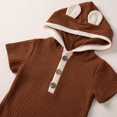 Mameluco De Punto Para Bebé 3-18m Con Capucha De Forma Osito Marrón 9-12 M Animal Print