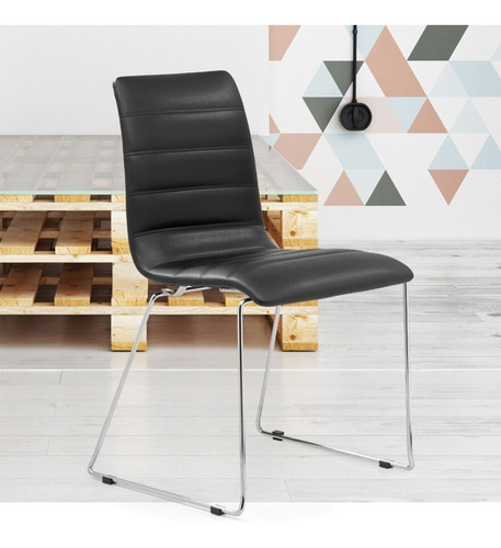 Silla-sillón Oficina Para Escritorio Base Trineo Cromada Color Negro Material Del Tapizado Ecocuer