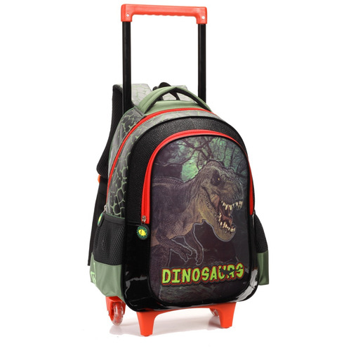 Mochila Escolar Masculina Dinossauro Carrinho Rodinha 11663