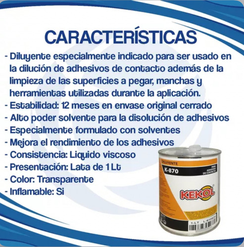 Diluyente Para Adhesivos De Contacto, Kekol, K-870 1 Litro