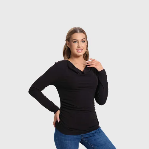 Polera Mujer Drapeado Lisa Negro I Fashion's Park
