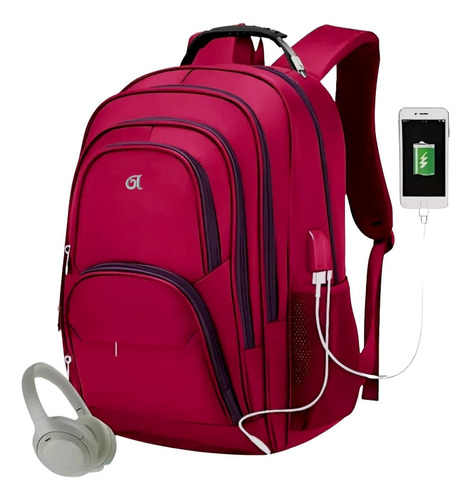 Mochila Notebook Casual Impermeavel Costas C/entrada Usb Cor Vermelho