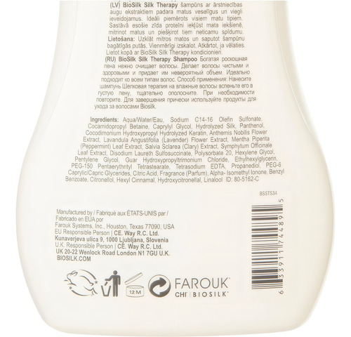 Biosilk Slik Therapy Shampoo Ph5.5 Champu Sin Sulfatos Parab
