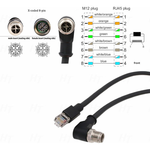Cable Gigabit Ethernet M12 De 8 Pines X-code Rj45 Cat 6a Par