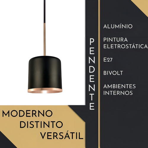 Pendente Quebec Luxo Preto Com Cobre - Nobre