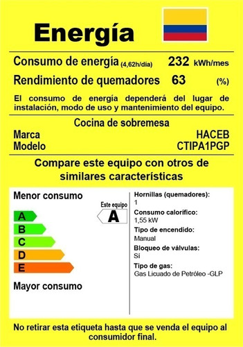 Imagen 5 de 5 de Estufa De Mesa Haceb 1 Puesto Gas Propano Comino-1 Gris