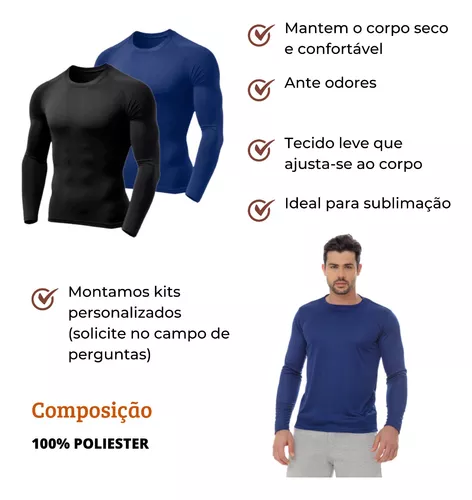 Kit 2 Camisetas Térmicas Proteção Solar Uv 50+ Manga Longa Dry Fit