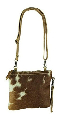 Bolso Myra S1171 Bolso De Piel De Vaca Color Blanco Y Marro