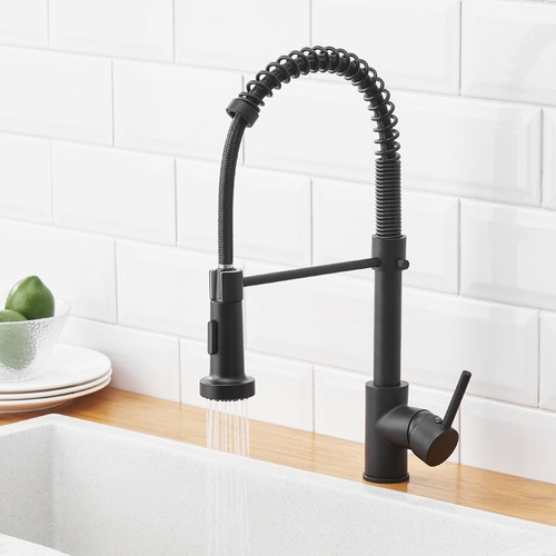 Grifo Griferia Cocina Gourmet Extensible Extraíble Rociador Acabado Mate Color Negro