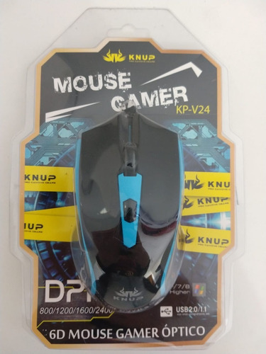 Mouse Gamer 2400 Dpi 6 Botões , Azul Knup