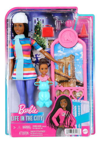 Muñeca Barbie Brooklyn Curvy Patinaje Con Hija Bebe Hgx56