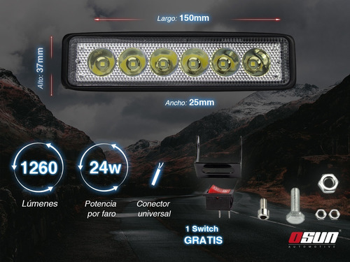 2 Faros Osun® De Led Diseño Tipo Barra 100% Metal Con 18w De Luz Concentrada Blanca+bases Universal 4x4/automotriz/motos