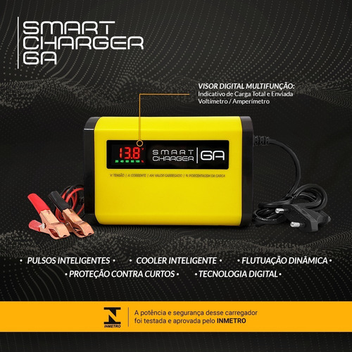 Imagem 2 de 10 de Carregador Bateria 6ah C/ Indicativo Carga Automotivo E Moto