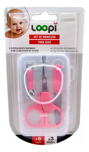 Set Cuidado Uñas Bebé Loopi | Alicate Y Tijera Rosa