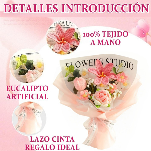 . Ramo Flores De Rosa Tejido Crochet Bouquet De Algodon
