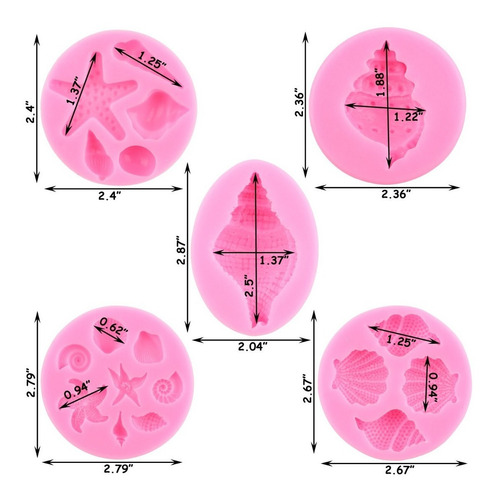 5pcs Molde De Silicona Concha Fondant Resina Estrella De Mar