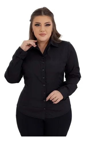 Camisa social preta hotsell feminina plus size