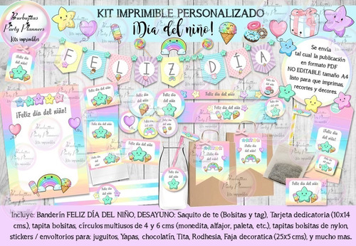 Kit Imprimible Candy Bar Desayuno Día Del Niño Pdf Tamaño A4