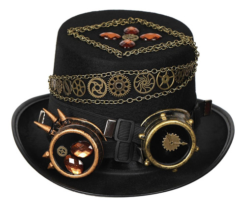 Sombrero De Copa Steampunk Con Gafas, Novedoso Casco, Negro,