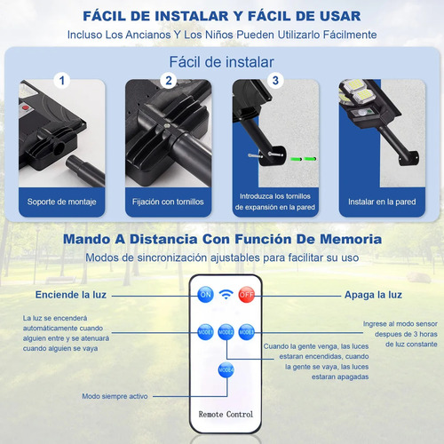 Sjrohe lampara solar exterior 1000w,luminaria led panel solar ,iluminacion exterior Luz Led Solar focos solares Con Mando A Distancia Y Sensor Movimiento, cubierta,garaje,pasillo,patio,jardín,porche