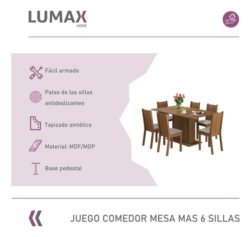 Juego De Comedor Con Tablero De Madera Y 6 Sillas Sintéticas