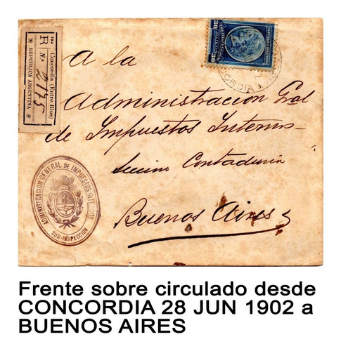 Argentina Yvert Of.34 Sobre 28/06/1902 Concordia Bs. Aires