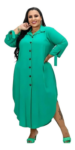 Vestido Chemise Feminino Blusão Plus Size Longo Com Botões