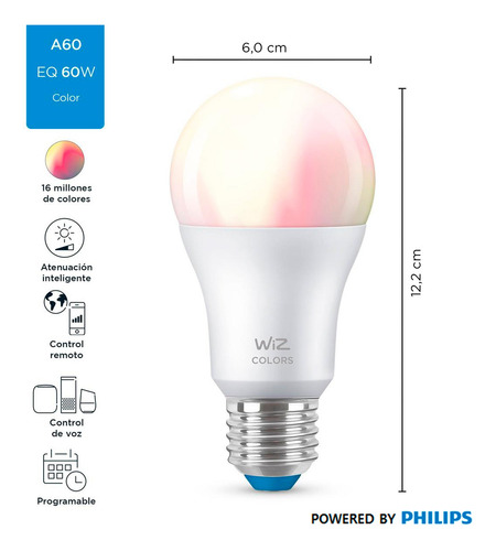 Imagen 1 de 2 de Ampolleta Led Inteligente Wiz Blanco & Colores 9w E27 Wifi