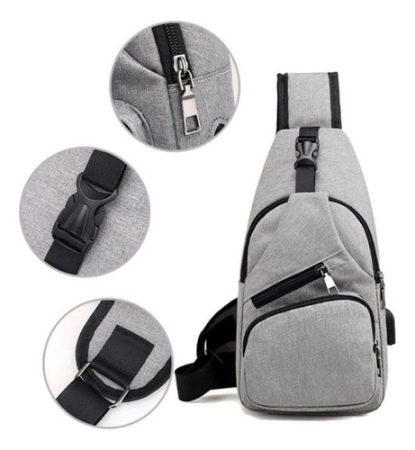 Moda Casual Hombres Pecho Bolsa Usb Carga Gran Capacidad