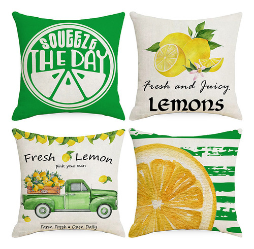 4 Fundas De Almohada Verde Limón
