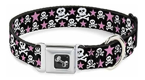 Collar De Perros Seatbelt Buckle Skulls Estrellas 70cip