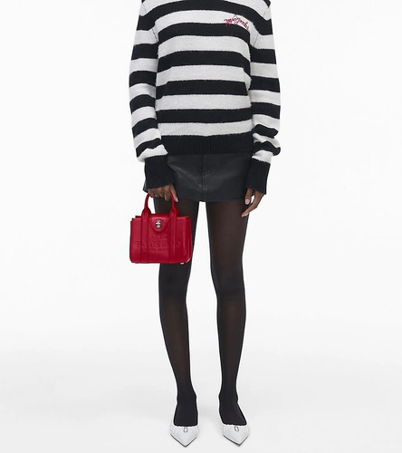 Bolsa Marc Jacobs Turnlock Tote Bag 100% Original Roja Piel Rojo Liso Plata Plateado (Usado)