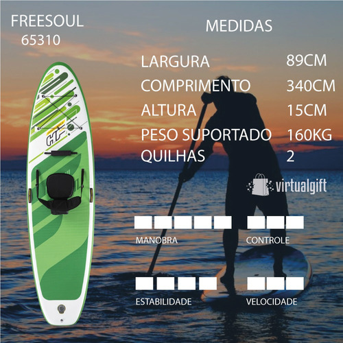 Tabla inflable Freesoul Leash, asiento de remo, color: verde