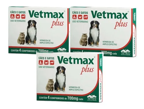comprar 3 Vetmax Plus Vermifugo Para Cães 10kg 4 Comprimidos