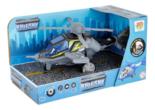 Helicóptero De Fricção Blue Sky Com Som E Luz Dm Toys Cor Cinza