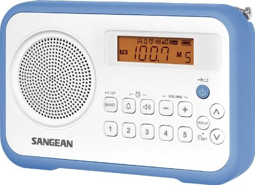 Radio Digital Portátil Sangean Pr-d18bu Am/fm/clock Con Protector Protector (blanco/azul)