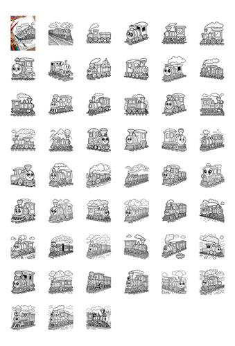 Caderno Com 50 Desenhos Para Colorir Trens - Tamanho A4 (21x29,7cm)