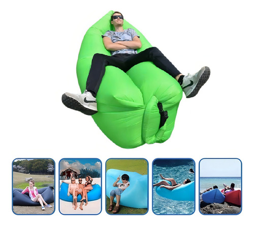Tumbona inflable, sofá inflable para acampar, playa, piscina, color verde