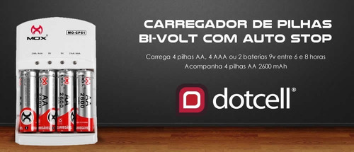 Carregador De Pilhas Bi-volt Com 12 Unid Mox Mo-cp51original
