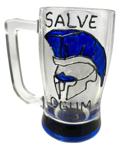 Caneca Cerveja Vidro Personalizada 340 Ml Salve Ogum Azul