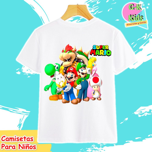 Camisetas De Mario Bros Para Niños Sublimada Piel De Durazno