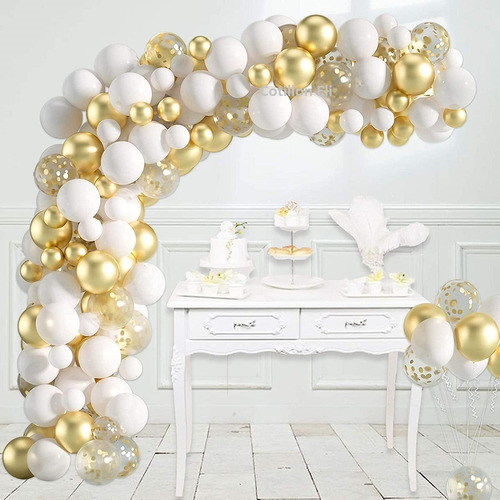 Imagen 5 de 5 de Arco Organico Globos Dorado Blanco Bodas Aniversario 15 Años