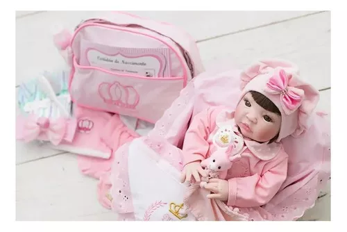 Boneca Com Tiarinha Dolls Collection Reborn Roupa Pink - SuperToys