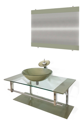 Gabinete De Vidro 80cm Inox Com Cuba Redonda Bege Bgwt