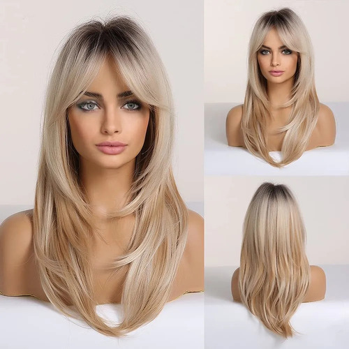 Pelucas Rubias Largas Para Mujer Peluca Pelo En Capas.-