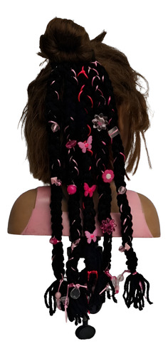 Aplique De Tranças Infantil (preta E Rosa) Preta E Rosa