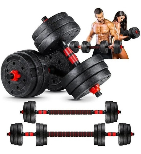 Imagen 3 de 7 de Kit Pesas Mancuernas 30 Kilos + Barra Extensora 40 Cm