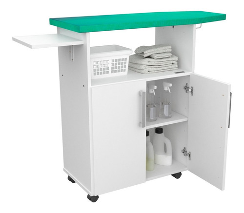Imagen 3 de 10 de Mueble Tabla De Planchar Organizador De Planchado Puertas Para Guardado Posa Plancha Espacio Para Colgar Perchas