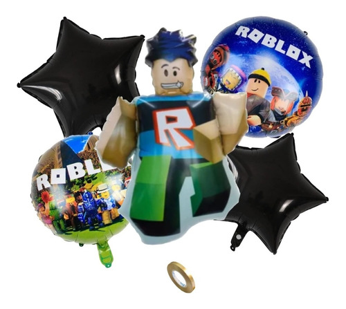 Set 5 Globos Roblox Con Estrtellas Color Negro